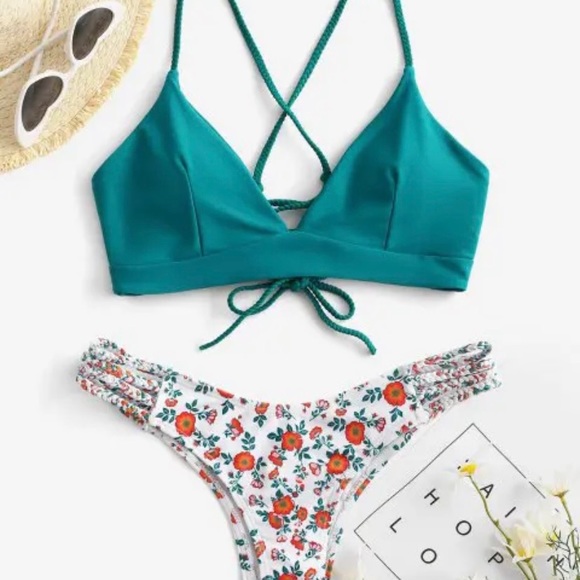 NEW Flower Bikini Set | Criss Cross Strap Bikini | White Bikini - Picture 8 of 8